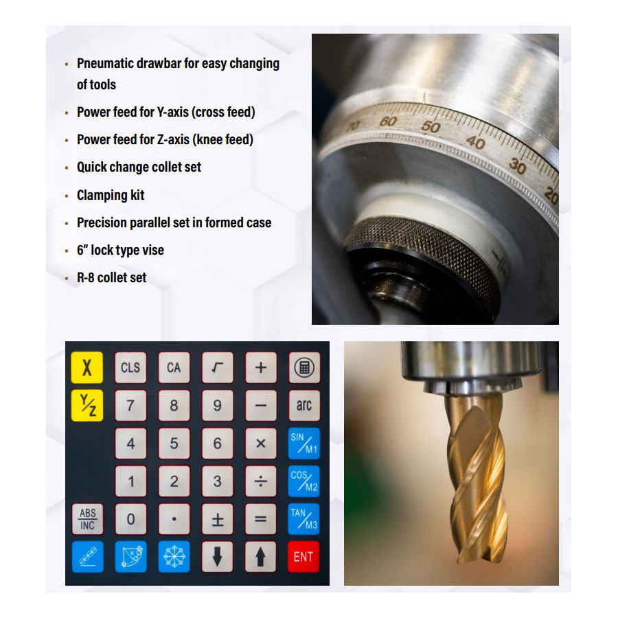 U.S. INDUSTRIAL 3VH-3-KIT Heavy Duty Manual Variable Speed Milling Machine Package - Image 4